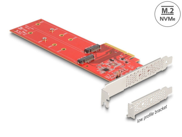 DeLOCK PCI Express x8 Karte zu 2 x intern NVMe M.2 Key M 110 mm - Bifurcation - Low Profile Formfaktor (90616)