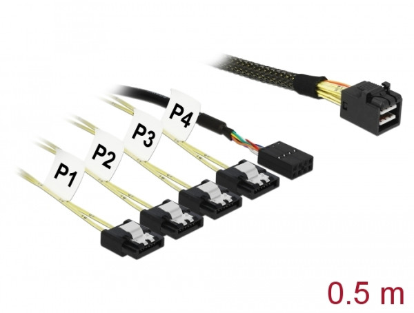DeLOCK 0.5m, SFF-8643/4 x SATA 7p 0,5 m Mehrfarbig (83315)