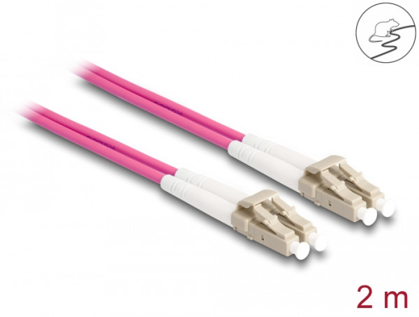 DeLOCK LWL Kabel mit Metallarmierung LC Duplex zu LC Duplex Multimode OM4 2 m (87914)
