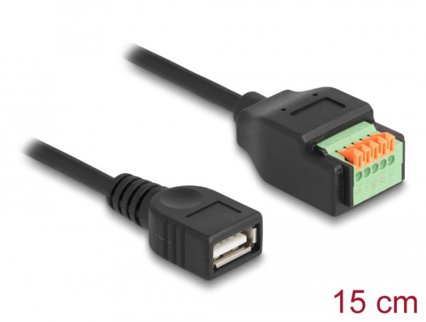 DeLOCK USB 2.0 Kabel Typ-A Buchse zu Terminalblock Adapter mit Drucktaster 15 cm (66062)