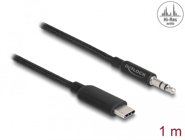 DeLOCK Audio Stereo Kabel USB Type-C Stecker zu Klinkenstecker 3,5 mm 3 Pin 1 m schwarz (85208)