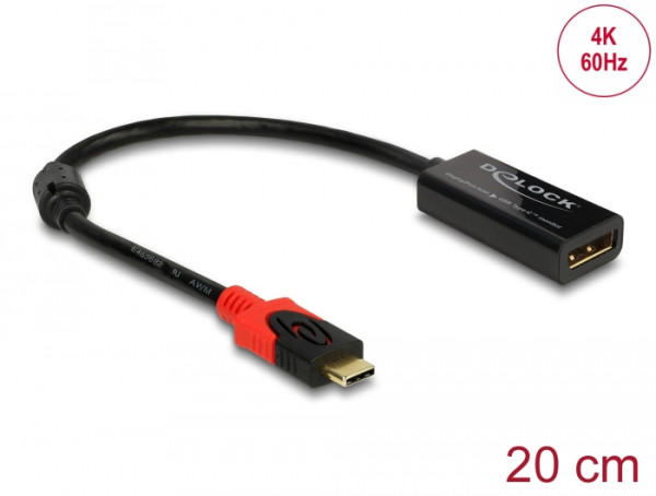 DeLOCK 63928 Videokabel-Adapter 0,2 m USB Typ-C DisplayPort 20 pin Schwarz, Rot (63928)