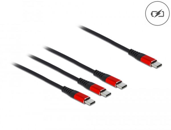 DeLOCK USB Ladekabel 3 in 1 USB Type-C zu 3 x USB Type-C 30 cm schwarz / rot (86712)