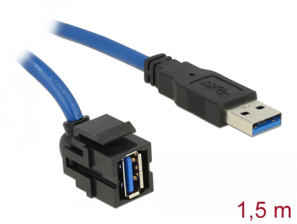 DeLOCK Keystone Modul USB 5 Gbps Typ-A Buchse 250° zu Typ-A Stecker mit 1,5 m Kabel schwarz (86011)