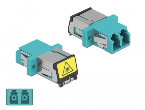DeLOCK LWL Kupplung mit Laserschutzklappe LC Duplex Buchse zu LC Duplex Buchse Multimode aqua (86900)
