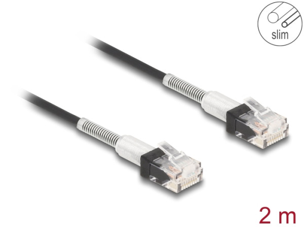 DeLOCK RJ45 Netzwerkkabel mit doppeltem Knickschutz Cat.6A UTP Slim 2 m schwarz (80390)