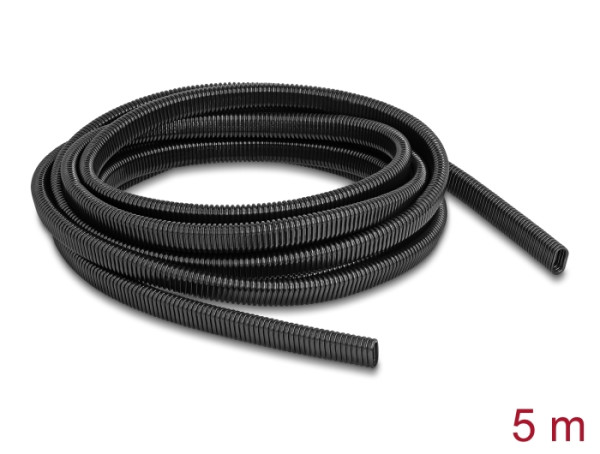 DeLOCK Kunststoff Kabelschutzschlauch in Ovalform flexibel 13,6 x 6,3 mm - Länge 5 m schwarz (60619)
