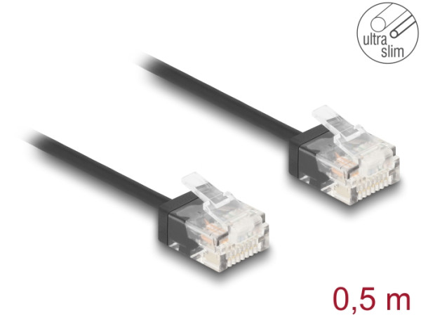 DeLOCK RJ45 Netzwerkkabel Cat.6 UTP Ultra Slim 0,5 m schwarz mit kurzen Steckern (80370)
