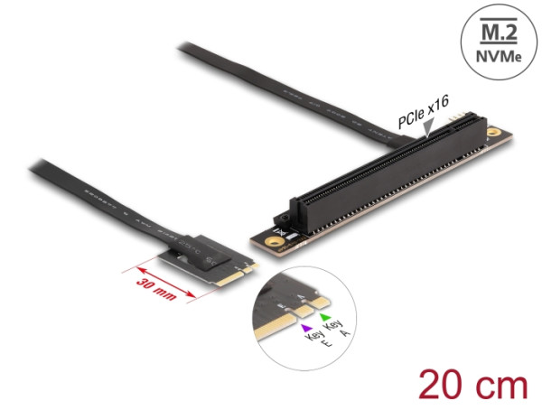 DeLOCK M.2 Key A+E zu PCIe x16 NVMe Adapter gewinkelt mit 20 cm Kabel (64220)