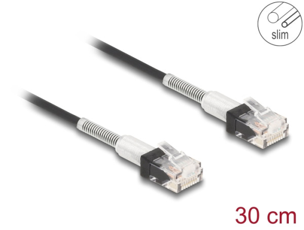 DeLOCK RJ45 Netzwerkkabel mit doppeltem Knickschutz Cat.6A UTP Slim 0,3 m schwarz (80387)