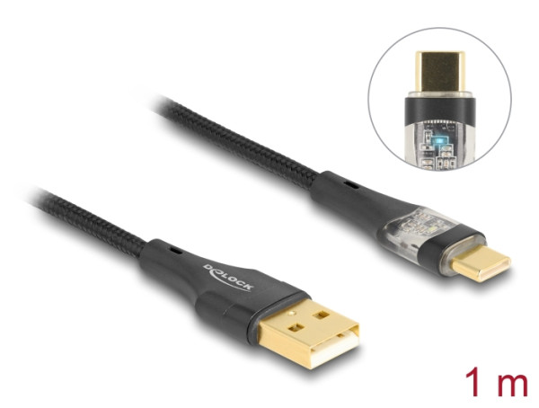 DeLOCK USB 2.0 Kabel Typ-A Stecker zu USB Type-C Stecker mit Schnellladefunktion 60 W transparent 1 m (80760)