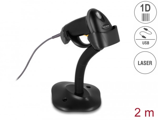 DeLOCK USB Barcode Scanner 1D mit Anschlusskabel und Halterung - Laser - schwarz (90584)