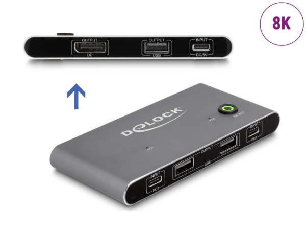 DeLOCK USB-C KVM Switch zu DisplayPort 8K 30 Hz mit USB 2.0 (11487)