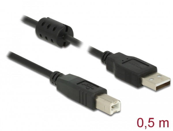 DeLOCK 0.5m, USB 2.0-A/USB 2.0-B USB Kabel 0,5 m USB A USB B Schwarz (84894)