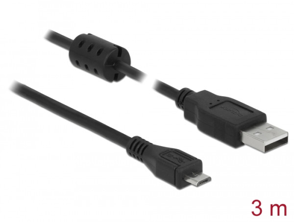 DeLOCK 3m, USB 2.0-A/USB 2.0 Micro-B USB Kabel USB A Micro-USB B Schwarz (84909)