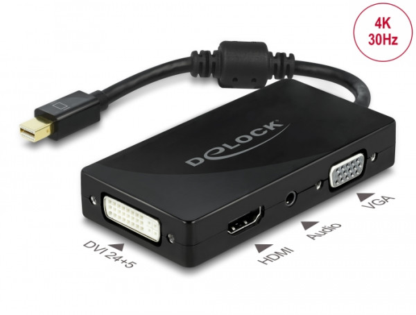 DeLOCK Mini DisplayPort 1.2 Adapter zu VGA / HDMI / DVI / Audio Buchse 4K Passiv schwarz (62073)
