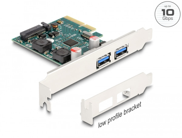 DeLOCK PCI Express x4 Karte zu 2 x extern USB 10 Gbps Typ-A Buchse - Low Profile Formfaktor (90106)