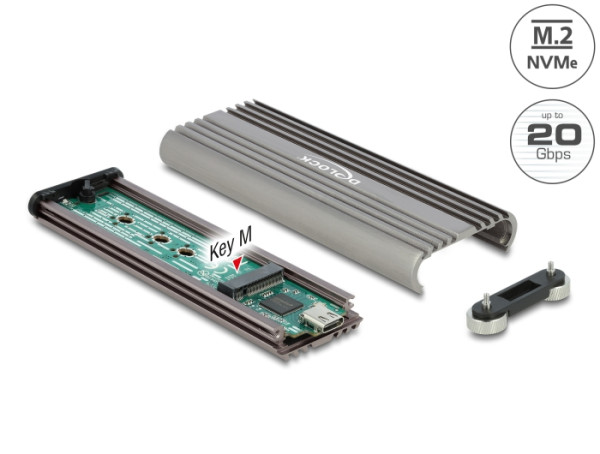 DeLOCK Externes Gehäuse für M.2 NVMe PCIe SSD mit SuperSpeed USB 20 Gbps USB 3.2 Gen 2x2 USB Type-C Buchse - werkzeugfrei (42001)