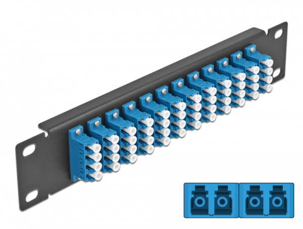 DeLOCK 10″ LWL Patchpanel 12 Port LC Quad blau 1 HE schwarz (66776)
