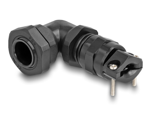 DeLOCK Kabelverschraubung mit Zugentlastung und Biegeschutz 90° gewinkelt PG9 schwarz (60591)