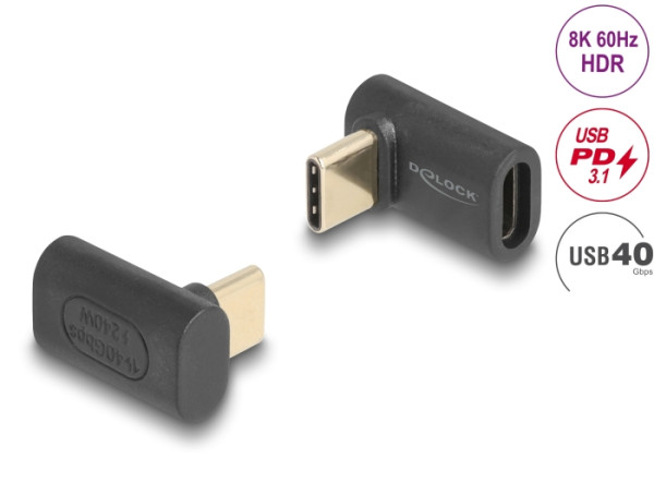 DeLOCK Adapter USB 40 Gbps USB Type-C PD 3.1 240 W Stecker zu Buchse gewinkelt 8K 60 Hz (60246)