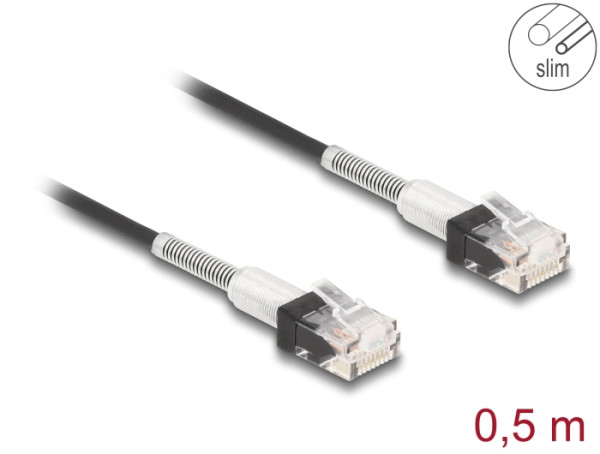 DeLOCK RJ45 Netzwerkkabel mit doppeltem Knickschutz Cat.6A UTP Slim 0,5 m schwarz (80388)