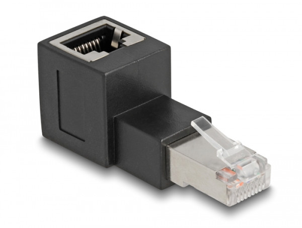 DeLOCK RJ45 Stecker zu RJ45 Buchse Adapter Cat.6A 90° nach oben gewinkelt (87861)