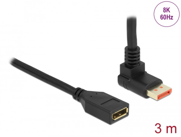DeLOCK DisplayPort Verlängerungskabel Stecker 90° oben gewinkelt zu Buchse 8K 60 Hz 3 m (87084)
