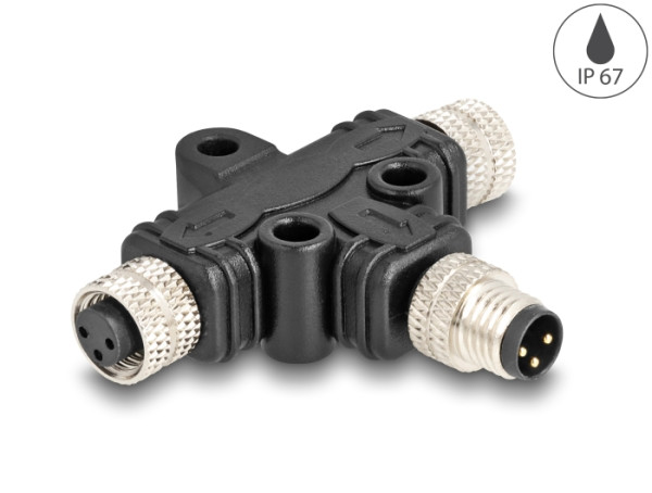 DeLOCK M8 T-Splitter A-kodiert 3 Pin 1 x Stecker zu 2 x Buchse Parallelschaltung (60575)