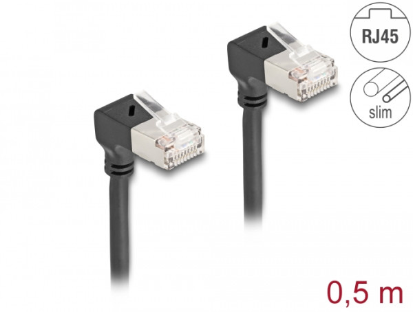 DeLOCK RJ45 Netzwerkkabel Cat.6A S/FTP Slim 90° unten / unten gewinkelt 0,5 m schwarz (80298)