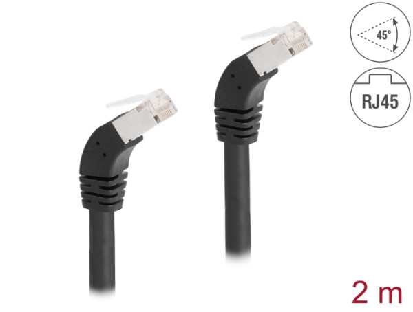 DeLOCK RJ45 Netzwerkkabel Cat.6A S/FTP 45° nach unten gewinkelt 2 m schwarz (80276)