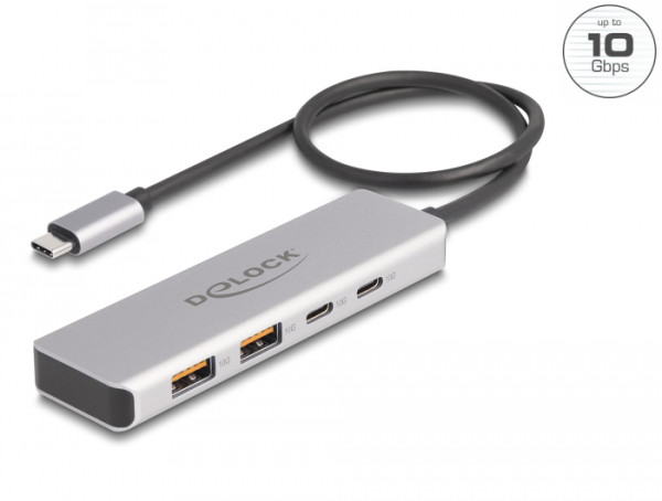 DeLOCK USB 10 Gbps USB Type-C Hub mit 2 x USB Typ-A und 2 x USB Type-C mit 35 cm Anschlusskabel (64230)