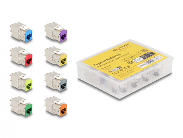 DeLOCK Keystone Modul RJ45 Buchse zu LSA Cat.6A werkzeugfrei farbig Set 8 Stück (87896)
