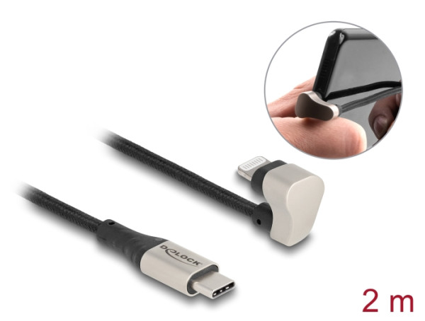 DeLOCK Daten- und Ladekabel USB Type-C™ zu Lightning™ für iPhone™ und iPad™ 180° gewinkelt 2 m MFi (80026)