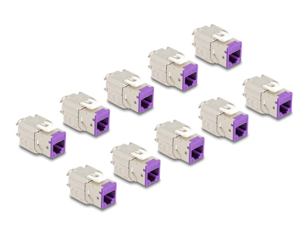 DeLOCK Keystone Modul RJ45 Buchse zu LSA Cat.6A werkzeugfrei violett Set 10 Stück (88121)