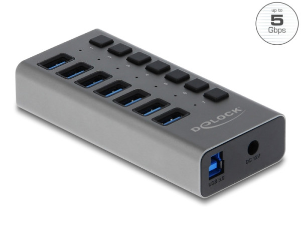 DeLOCK Externer USB 5 Gbps Hub mit 7 Ports + Schalter (63669)