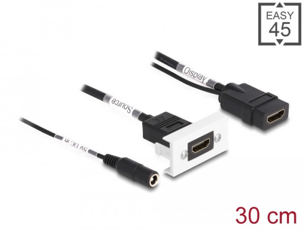 DeLOCK Easy 45 HDMI 4K 60 Hz Modul mit DC Einspeisung 2,1 x 5,5 mm und Kabelpeitsche, 22,5 x 45 mm (81384)