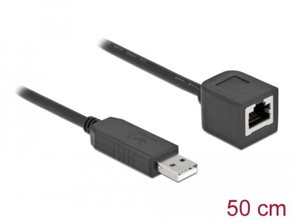 DeLOCK Serielles Anschlusskabel mit FTDI Chipsatz, USB 2.0 Typ-A Stecker zu RS-232 RJ45 Stecker 50 cm schwarz (64163)