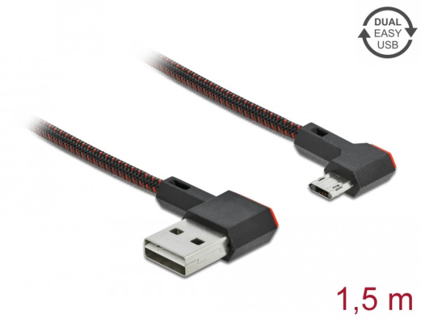 DeLOCK EASY-USB 2.0 Kabel Typ-A Stecker zu EASY-USB Typ Micro-B Stecker gewinkelt links / rechts 1,5 m schwarz (85272)
