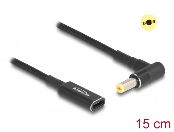 DeLOCK Adapterkabel für Notebook Ladekabel USB Type-C Buchse zu Acer 5,5 x 1,7 mm Stecker 90° gewinkelt 15 cm (60038)
