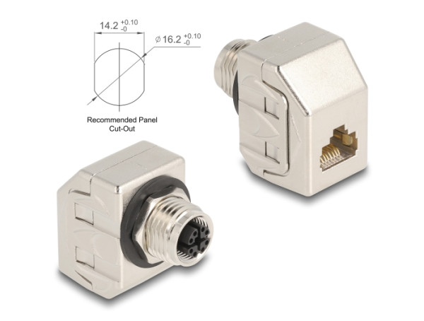 DeLOCK M12 Adapter X-kodiert 8 Pin Buchse zu RJ45 Buchse Cat.6A STP Metall (60685)
