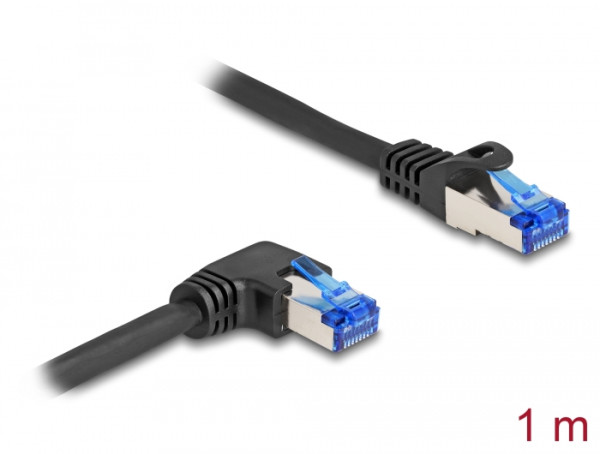 DeLOCK RJ45 Netzwerkkabel Cat.6A S/FTP gerade / rechts gewinkelt 1 m schwarz (80222)