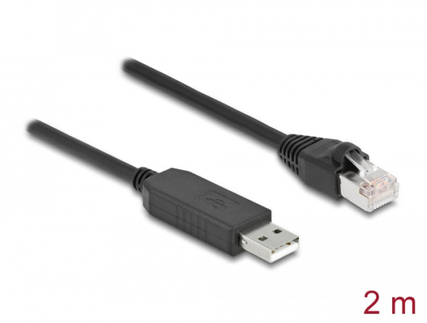DeLOCK Serielles Anschlusskabel mit FTDI Chipsatz, USB 2.0 Typ-A Stecker zu RS-232 RJ45 Stecker 2 m schwarz (64161)