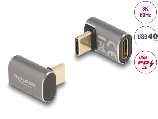 DeLOCK USB Adapter 40 Gbps USB Type-C PD 3.0 100 W Stecker zu Buchse gewinkelt 8K 60 Hz Metall (60054)