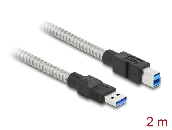 DeLOCK USB 3.2 Gen 1 Kabel Typ-A Stecker zu Typ-B Stecker mit Metallmantel 2 m (86779)