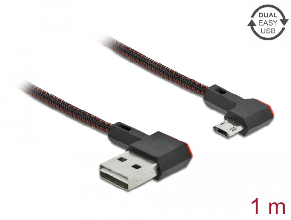 DeLOCK EASY-USB 2.0 Kabel Typ-A Stecker zu EASY-USB Typ Micro-B Stecker gewinkelt links / rechts 1 m schwarz (85271)