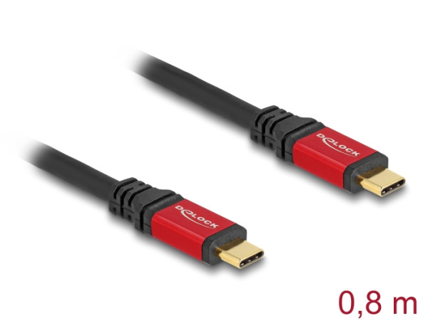 DeLOCK USB 20 Gbps Kabel USB Type-C Stecker zu Stecker PD 3.0 100 W E-Marker 0,8 m rot Metall (80652)