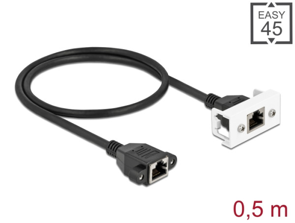 DeLOCK Netzwerk Verlängerungskabel für Easy 45 Modul S/FTP RJ45 Buchse zu RJ45 Buchse Cat.6A 50 cm schwarz (87130)