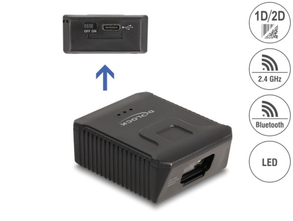 DeLOCK Wearable Barcode Scanner 1D und 2D mit 2,4 GHz oder Bluetooth - für Handschuh 90606 und 90609 (90605)