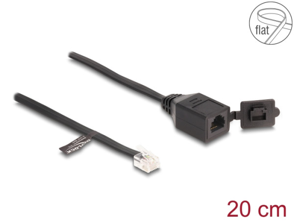 DeLOCK Kabel RJ12 Stecker zu RJ12 Buchse mit Verschlusskappe 20 cm schwarz (88009)